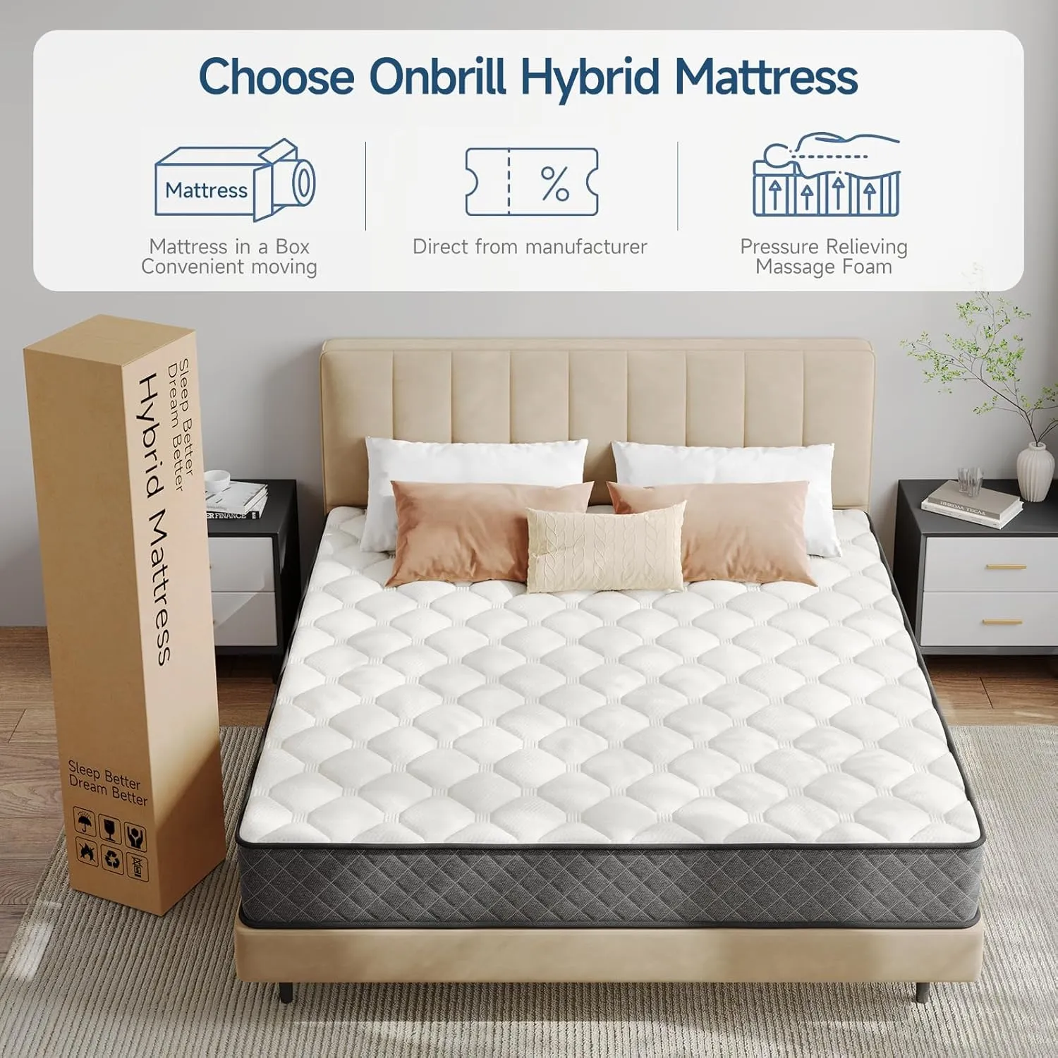 Queen Mattress,10 Inch Hybrid Mattress in a Box with Memory Foam,Motion Isolation Individually Wrapped Pocket Coils,Medium Firm CertiPUR-US Certified