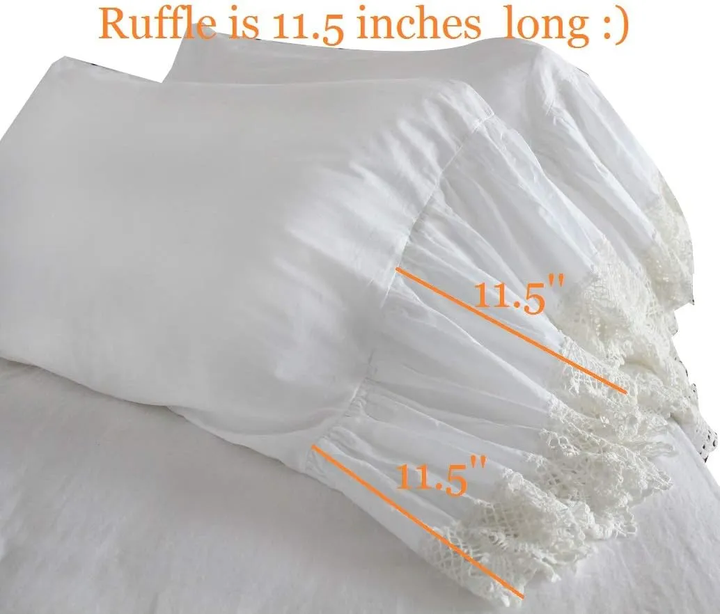Queen's House White Pillowcases Vintage Farmhouse Crochet Pillow Cover King Shams Set of 2-Style F
