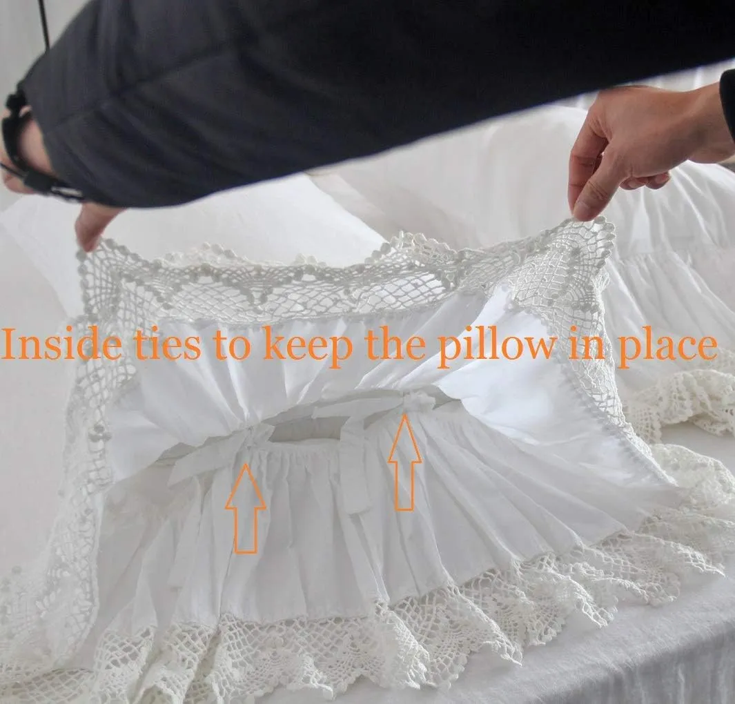 Queen's House White Pillowcases Vintage Farmhouse Crochet Pillow Cover King Shams Set of 2-Style F