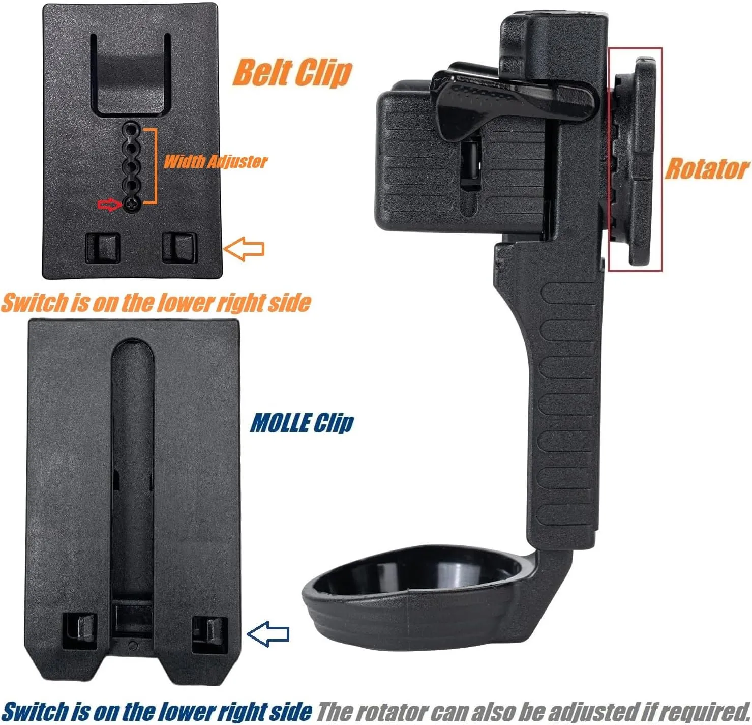 Quick Release Flashlight Holder w/MOLLE Vest Clip Tactical Torch Holster Carrier Rotatable Light Carry Case Stand fit 1"-1.25" Diameter Flashlight for Police Leo Security Military Patrol