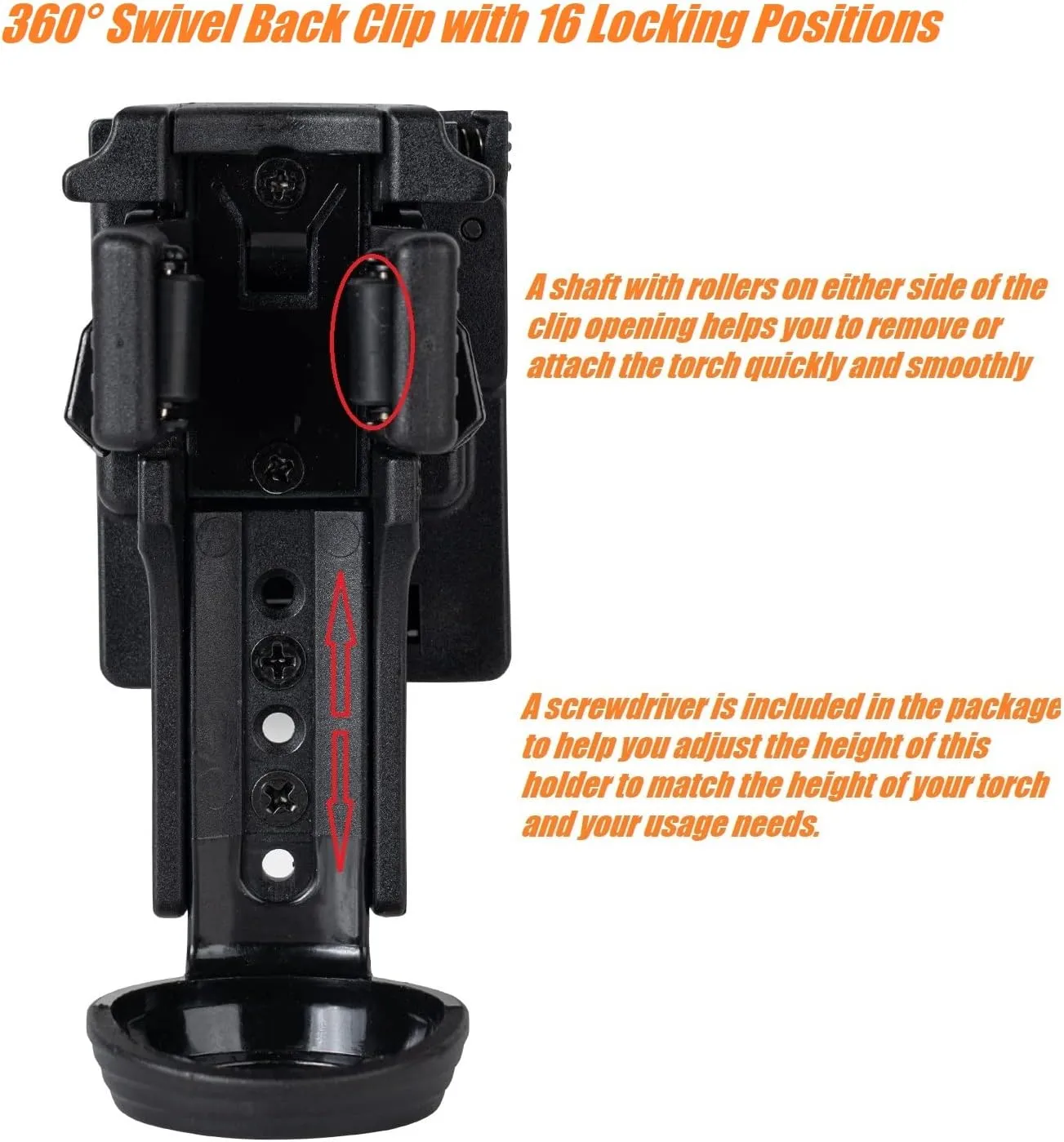 Quick Release Flashlight Holder w/MOLLE Vest Clip Tactical Torch Holster Carrier Rotatable Light Carry Case Stand fit 1"-1.25" Diameter Flashlight for Police Leo Security Military Patrol