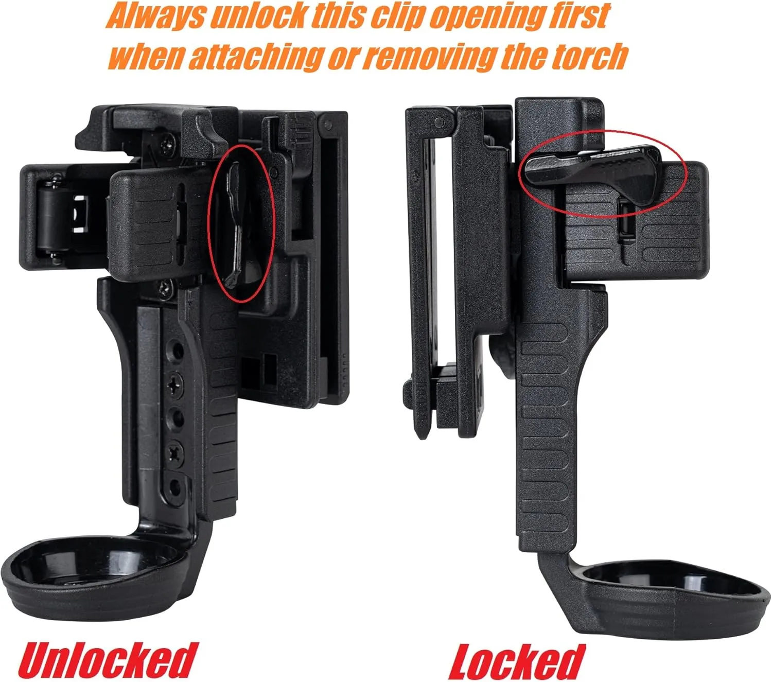 Quick Release Flashlight Holder w/MOLLE Vest Clip Tactical Torch Holster Carrier Rotatable Light Carry Case Stand fit 1"-1.25" Diameter Flashlight for Police Leo Security Military Patrol