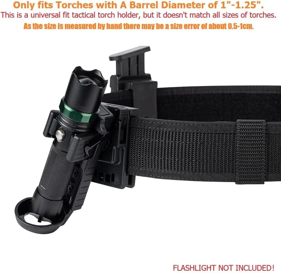 Quick Release Flashlight Holder w/MOLLE Vest Clip Tactical Torch Holster Carrier Rotatable Light Carry Case Stand fit 1"-1.25" Diameter Flashlight for Police Leo Security Military Patrol