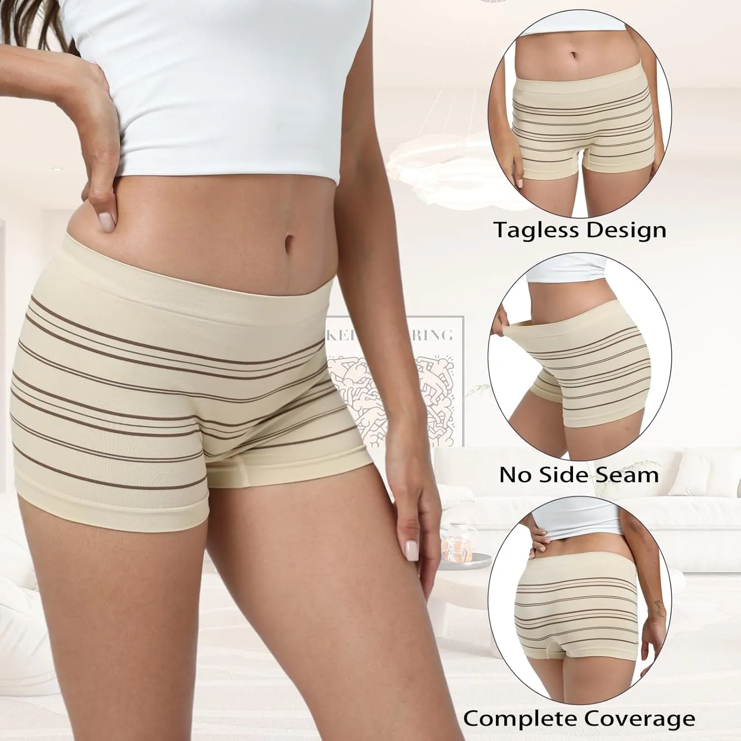 R RUXIA Women's Boyshort Panties Seamless Nylon Underwear Stretch Boxer Briefs 5 Pack