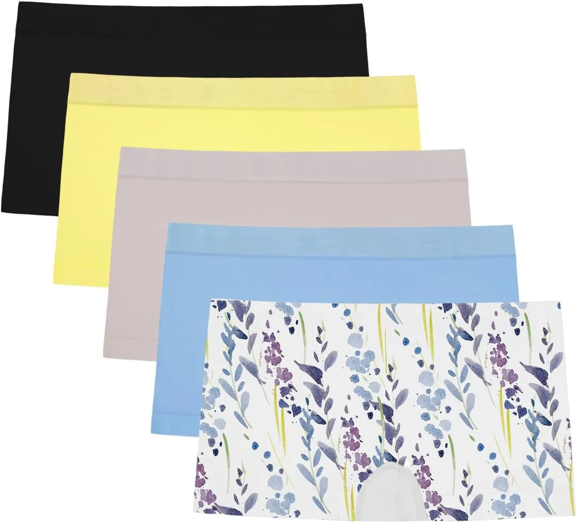 R RUXIA Women's Boyshort Panties Seamless Nylon Underwear Stretch Boxer Briefs 5 Pack