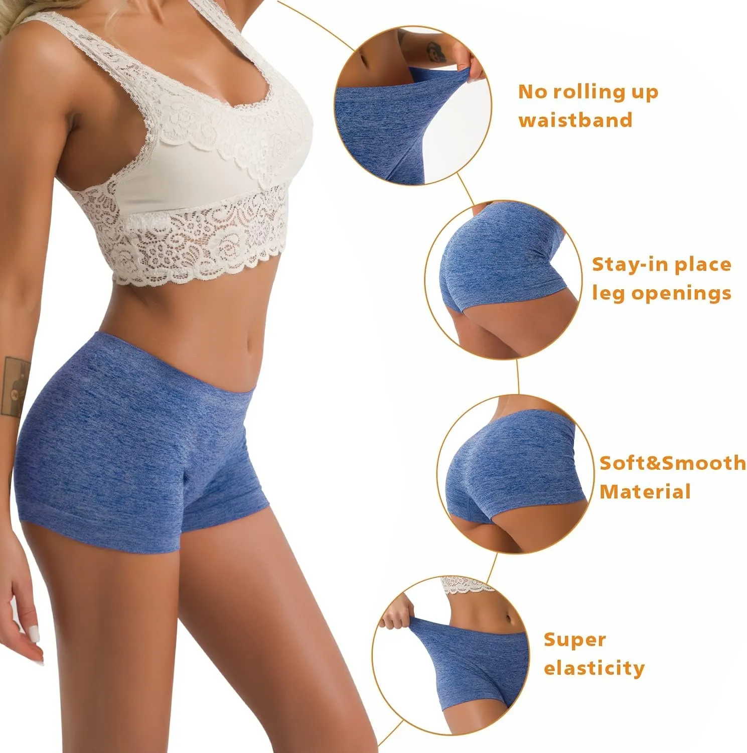 R RUXIA Women's Boyshort Panties Seamless Nylon Underwear Stretch Boxer Briefs 5 Pack