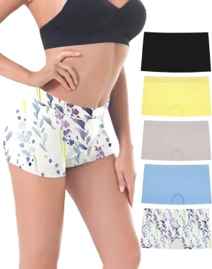R RUXIA Women's Boyshort Panties Seamless Nylon Underwear Stretch Boxer Briefs 5 Pack