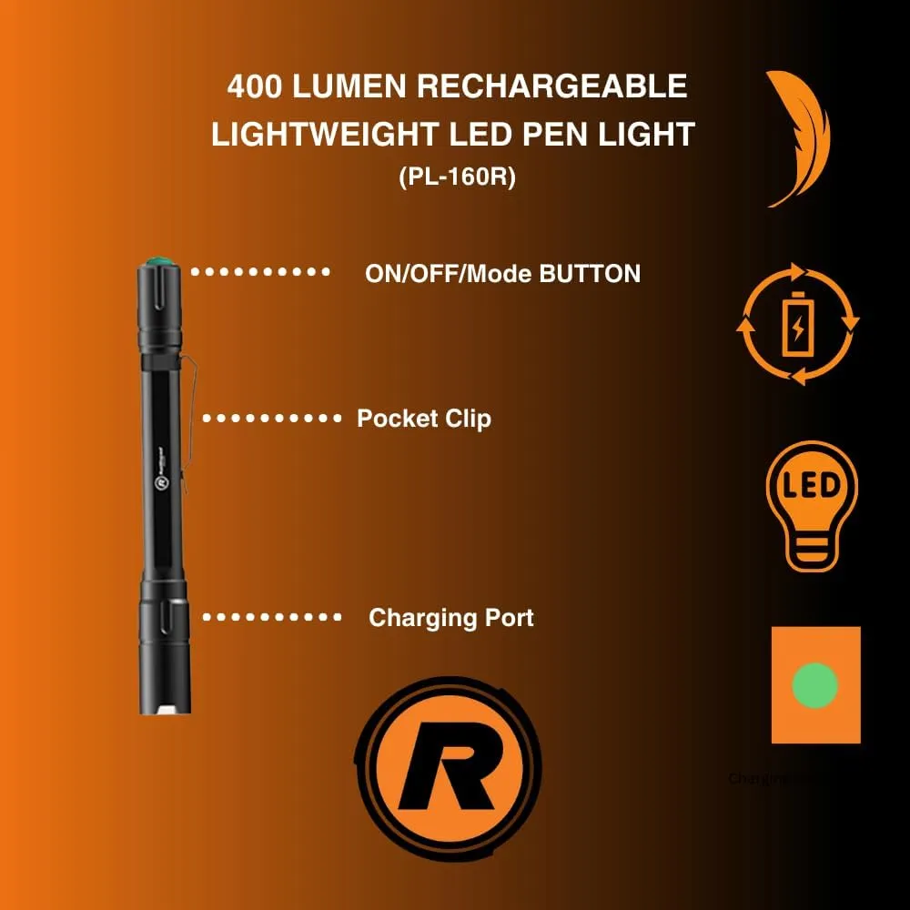 Railhead 400 Lumen Rechargeable Lightweight LED Pen Light PL160R