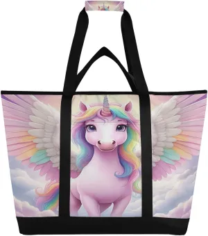 Rainbow Horse Clouds Reusable Insulated Lunchbox Cooler Bag, Leakproof Kitchen Grocery Bag Collapsible Portable Cooler Tote Bag for Picnic, Camping, Office, Travel