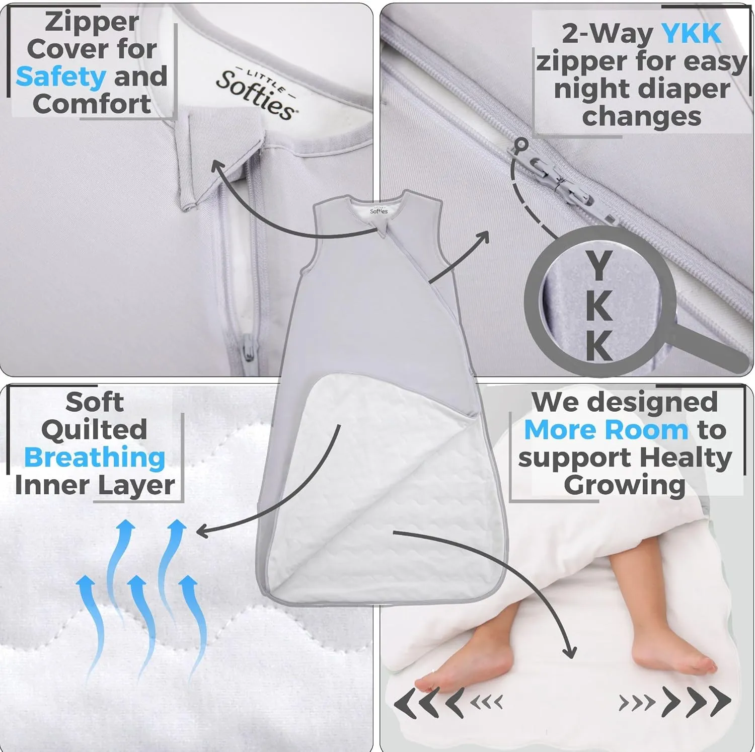 Rayon Made from Bamboo 1.0 TOG Toddler Baby Sleep Sack 2-Way YKK Zipper Wearable Blanket Boy Girl Sleeping Bag