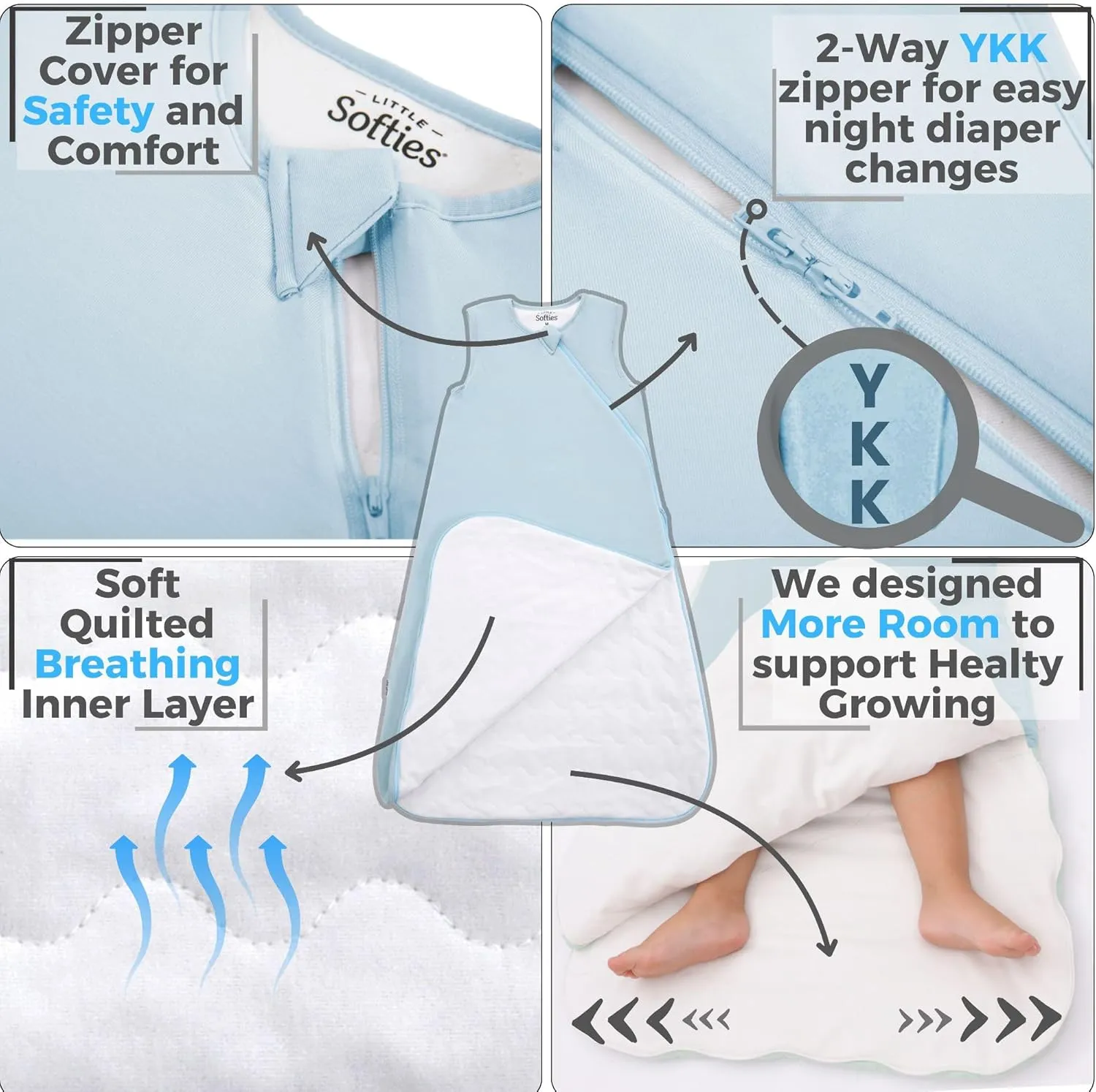 Rayon Made from Bamboo 1.0 TOG Toddler Baby Sleep Sack 2-Way YKK Zipper Wearable Blanket Boy Girl Sleeping Bag