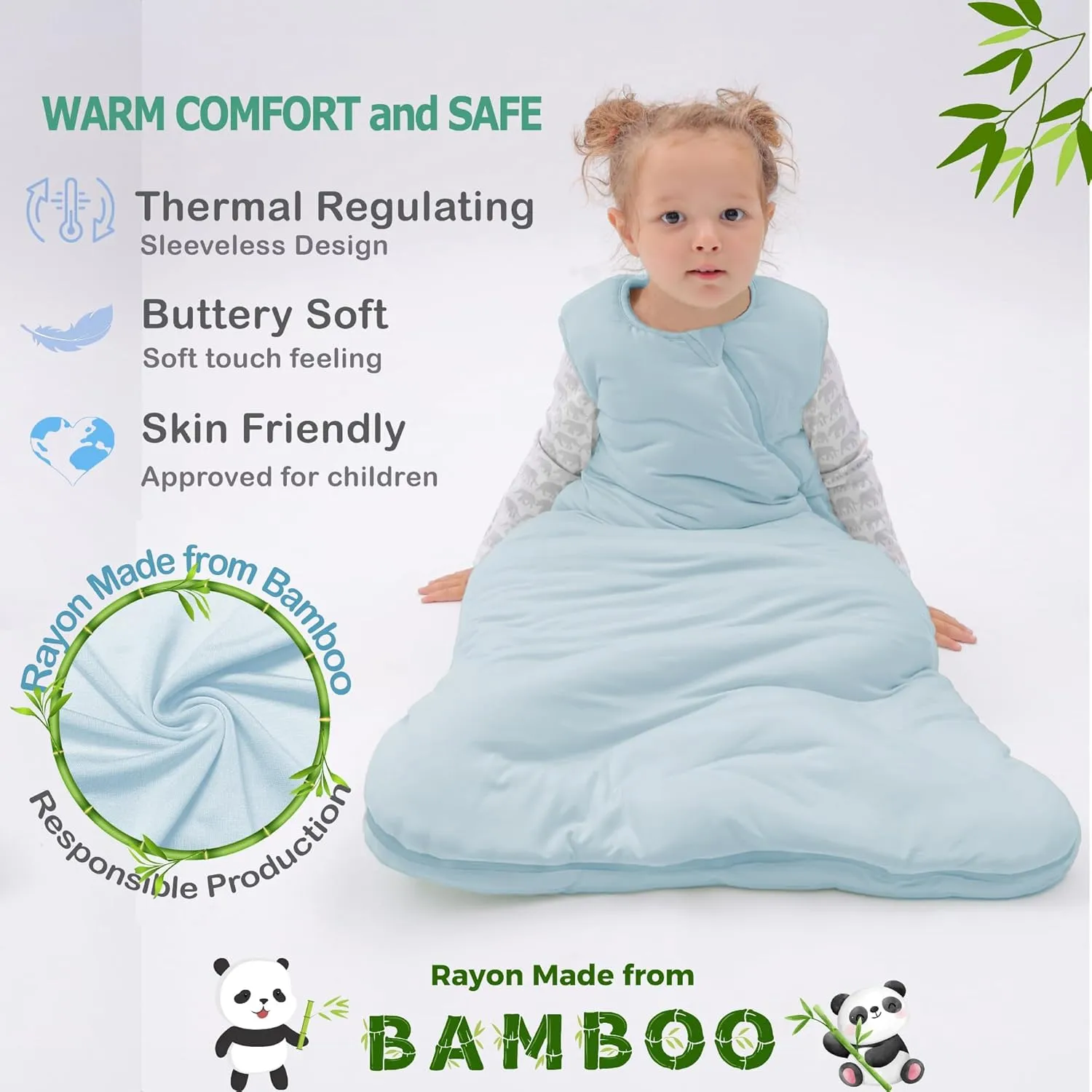 Rayon Made from Bamboo 1.0 TOG Toddler Baby Sleep Sack 2-Way YKK Zipper Wearable Blanket Boy Girl Sleeping Bag