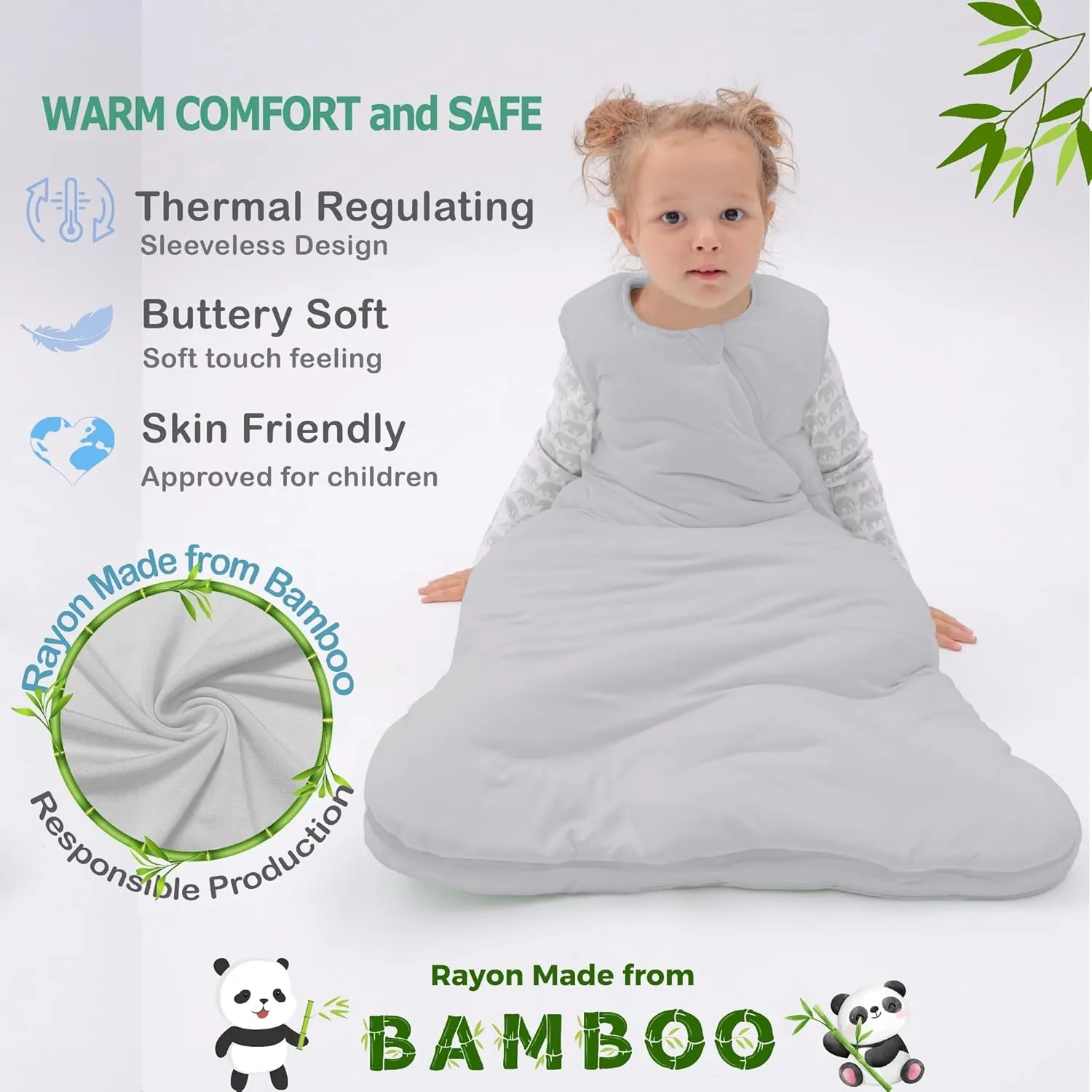 Rayon Made from Bamboo 1.0 TOG Toddler Baby Sleep Sack 2-Way YKK Zipper Wearable Blanket Boy Girl Sleeping Bag
