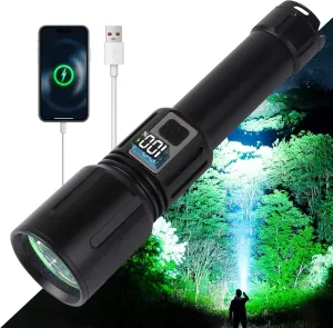 Rechargeable 4500mAh Tactical Flashlight LED High Lumens with 5 Modes, Powerful & USB Super Bright Waterproof for Camping Emergencies