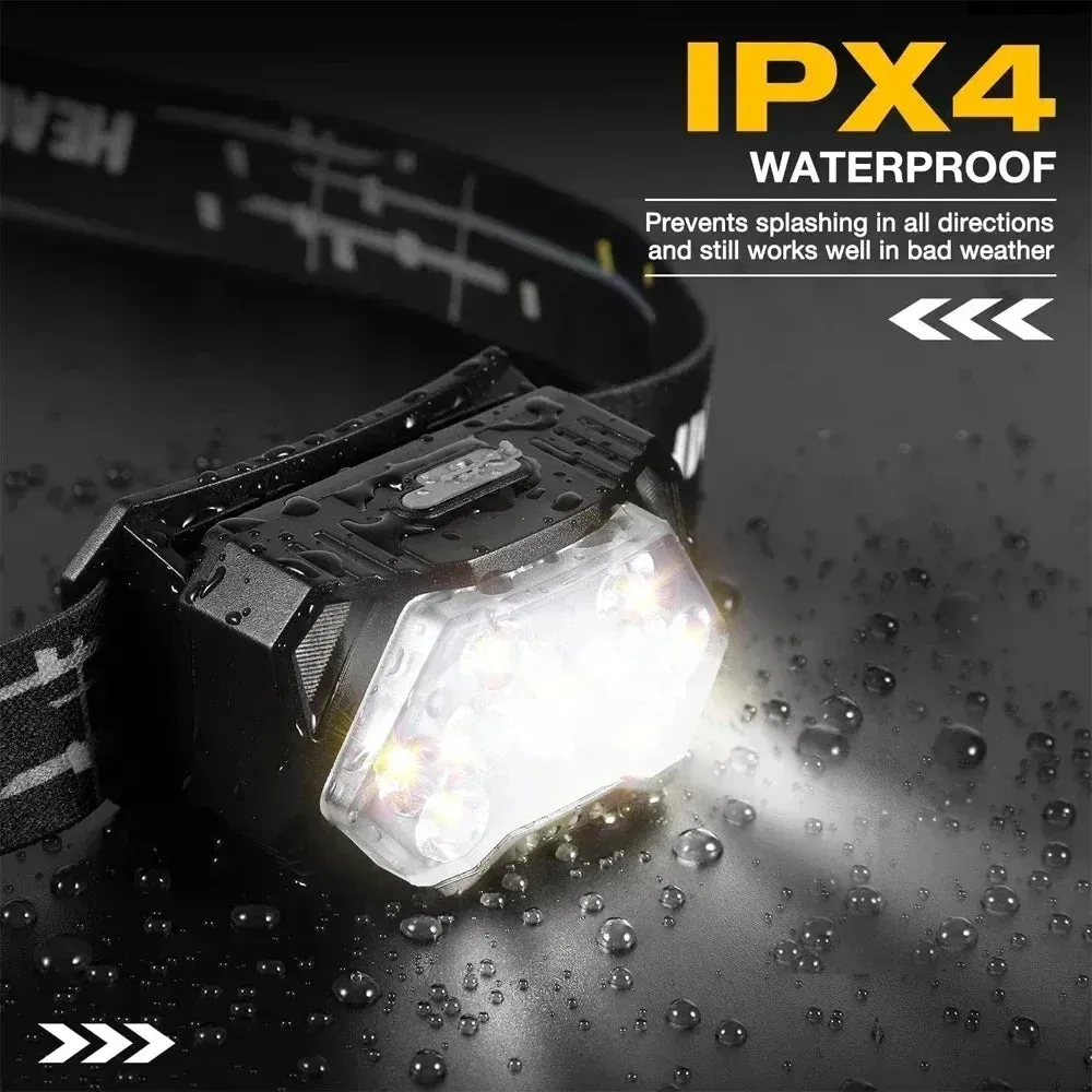 Rechargeable 9 LED Headlamp with Motion Sensor - USB, Portable Headlight for Fishing, Camping, Outdoor, Work Flashlight
