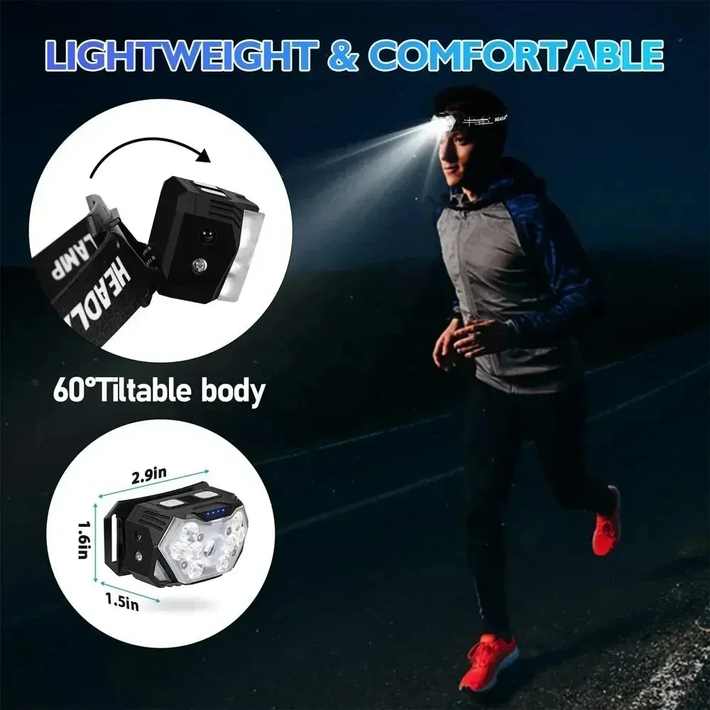 Rechargeable 9 LED Headlamp with Motion Sensor - USB, Portable Headlight for Fishing, Camping, Outdoor, Work Flashlight
