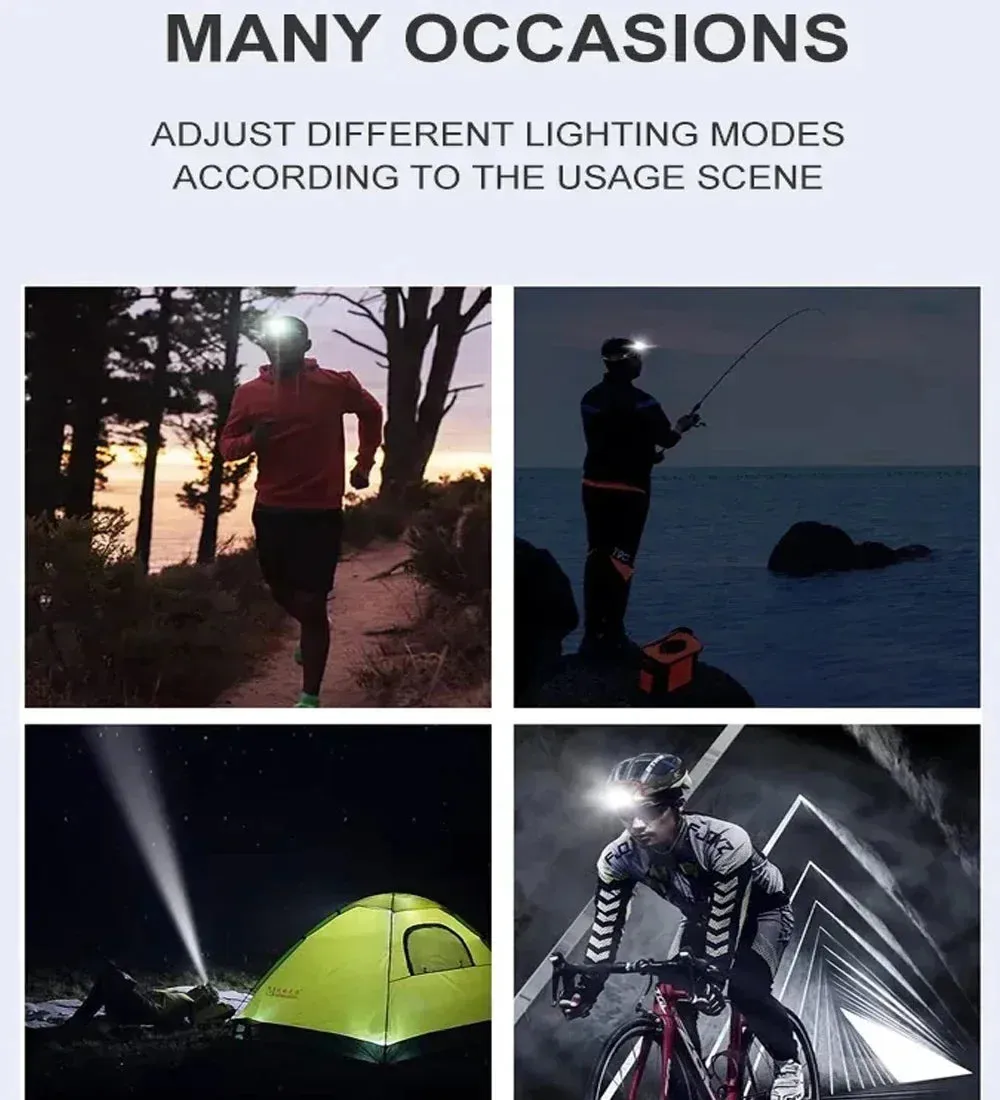 Rechargeable 9 LED Headlamp with Motion Sensor - USB, Portable Headlight for Fishing, Camping, Outdoor, Work Flashlight