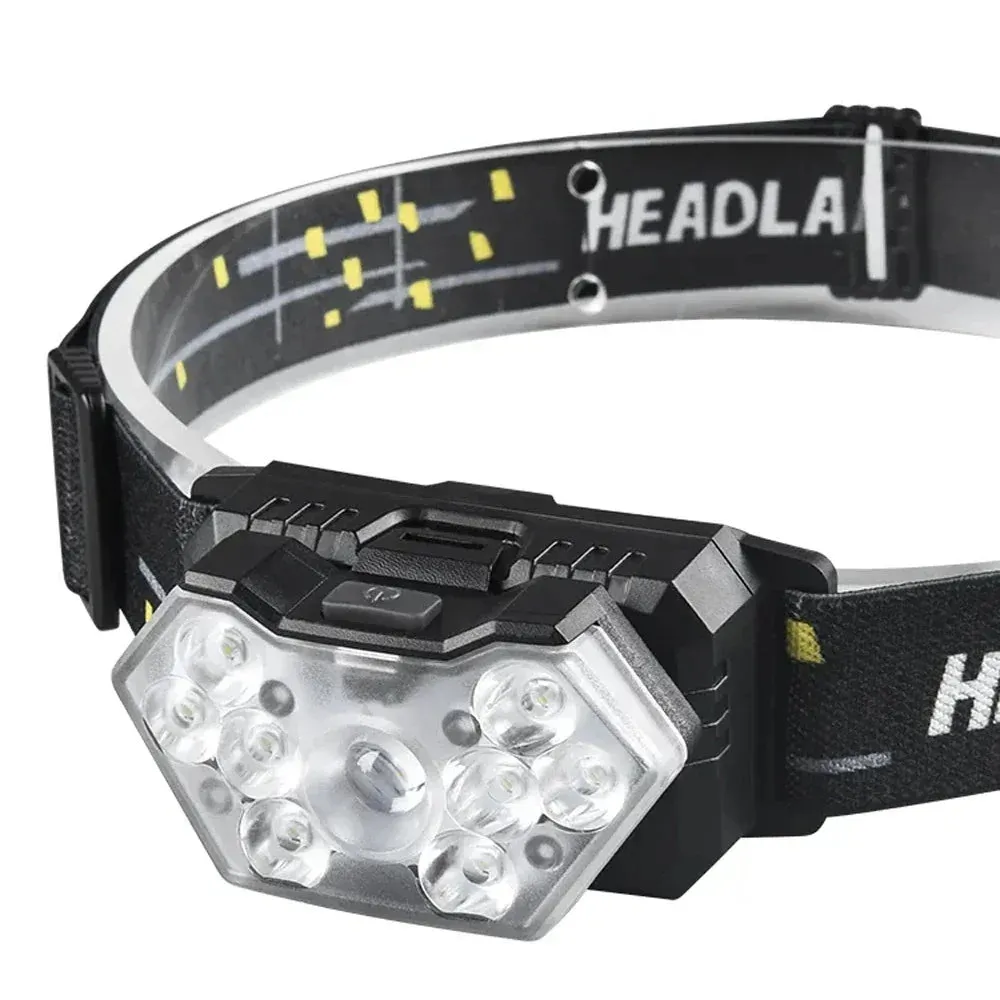 Rechargeable 9 LED Headlamp with Motion Sensor - USB, Portable Headlight for Fishing, Camping, Outdoor, Work Flashlight