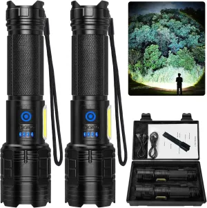 Rechargeable 990,000 Flashlight High Lumen - 2 Pack Super Bright LED Flash Light with COB, 7 Modes Powerful Handheld Flashlight for Home