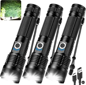 Rechargeable 990,000 High Lumens Flashlights - 3 Pack Super Bright LED Flash Light for Home with 5 Modes, Powerful Waterproof Handheld Flashlight for Camping Emergencies
