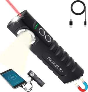 Rechargeable EDC Flashlights with Red Beam, Warm White Light and LED Combo, High Lumens Portable Flat Flashlights with Magnetic Base and Hook, Triple Light Sources Pocket Lights for Emergency