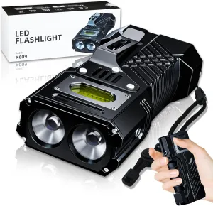 Rechargeable EDC Flat Flashlight 3000 Lumens Dual Light Sources with Side lights 500 Lumens Strong Light Led Flashlight, 6 Modes-Powerful, Waterproof Small Camping Flashlights for Home, Emergency