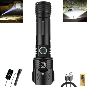 Rechargeable Flashlight 100000 High Lumens, 5 Modes Zoomable Super Bright LED Flashlights, Portable Durable IPX5 Waterproof Tactical Spotlight for Camping, Hiking, Outdoor, Emergencies