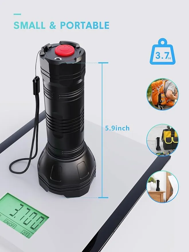 Rechargeable Flashlight, 800 Lumen, Waterproof, LED, 5 Light Modes, Portable, Easy to Use, Weather Resistant