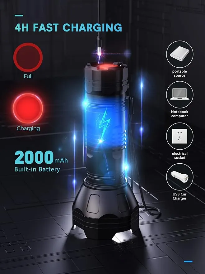 Rechargeable Flashlight, 800 Lumen, Waterproof, LED, 5 Light Modes, Portable, Easy to Use, Weather Resistant