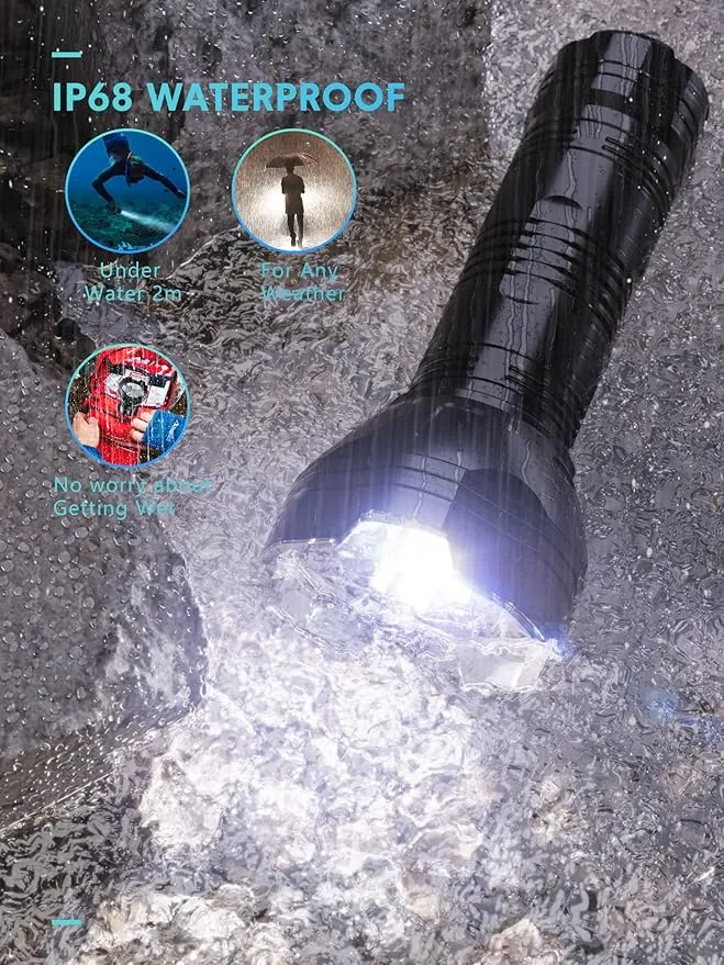Rechargeable Flashlight, 800 Lumen, Waterproof, LED, 5 Light Modes, Portable, Easy to Use, Weather Resistant