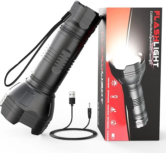 Rechargeable Flashlight, 800 Lumen, Waterproof, LED, 5 Light Modes, Portable, Easy to Use, Weather Resistant