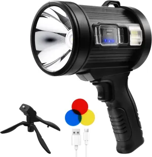 Rechargeable Flashlight, 90000 Lumens Handheld Flashlight with Cob Light, 4 Color 6 Modes Portable LED Flashlight for Hunting Boating Camping