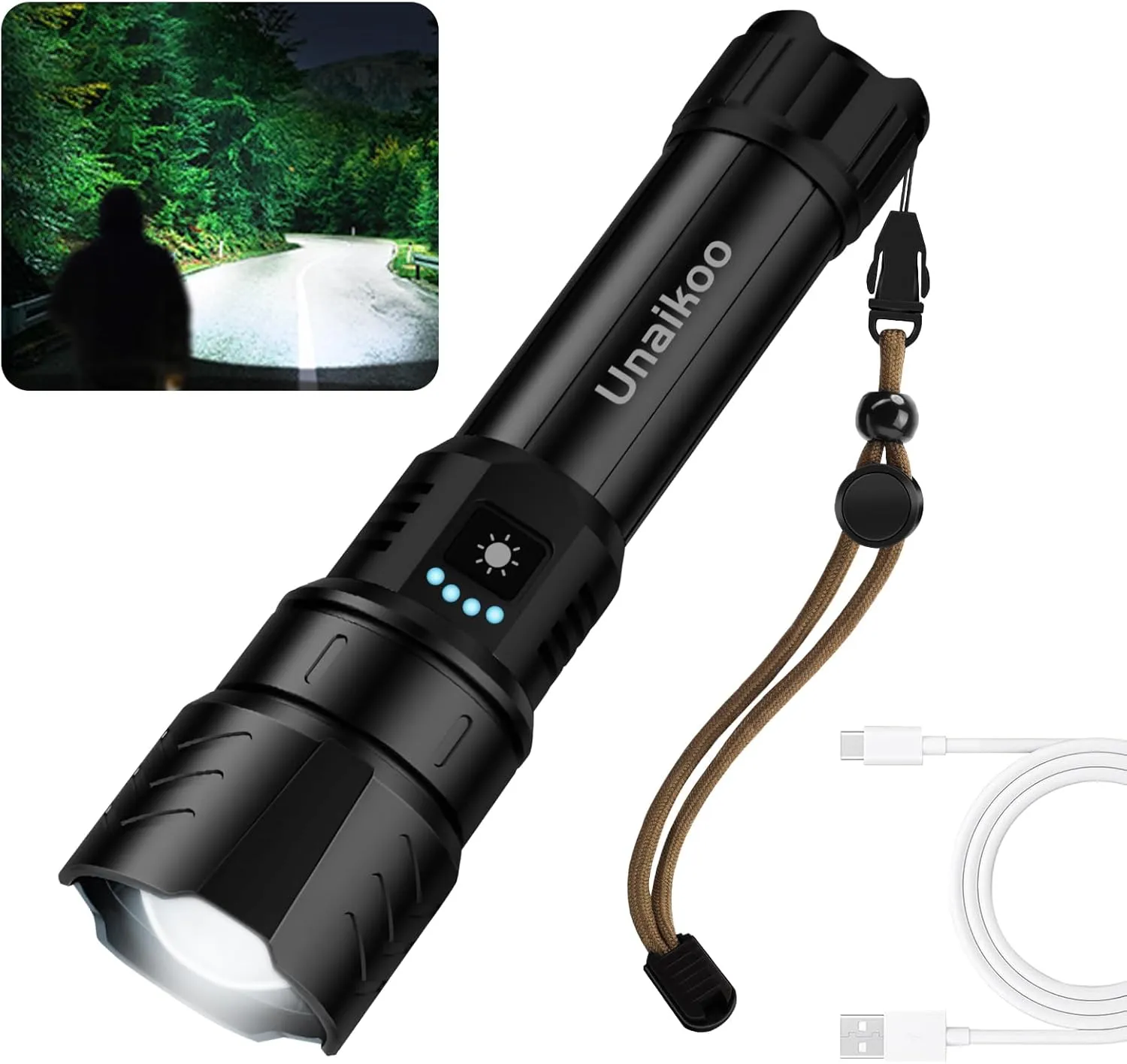 Rechargeable Flashlight High Lumens - 10000LM Powerful Tactical Flashlights with 4 Modes Zoomable LED Flashlight Waterproof Brightest Flash Light for Emergencies Camping Hiking Outdoor C1