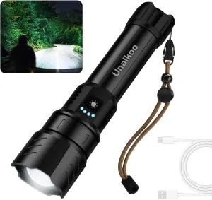 Rechargeable Flashlight High Lumens - 10000LM Powerful Tactical Flashlights with 4 Modes Zoomable LED Flashlight Waterproof Brightest Flash Light for Emergencies Camping Hiking Outdoor C1