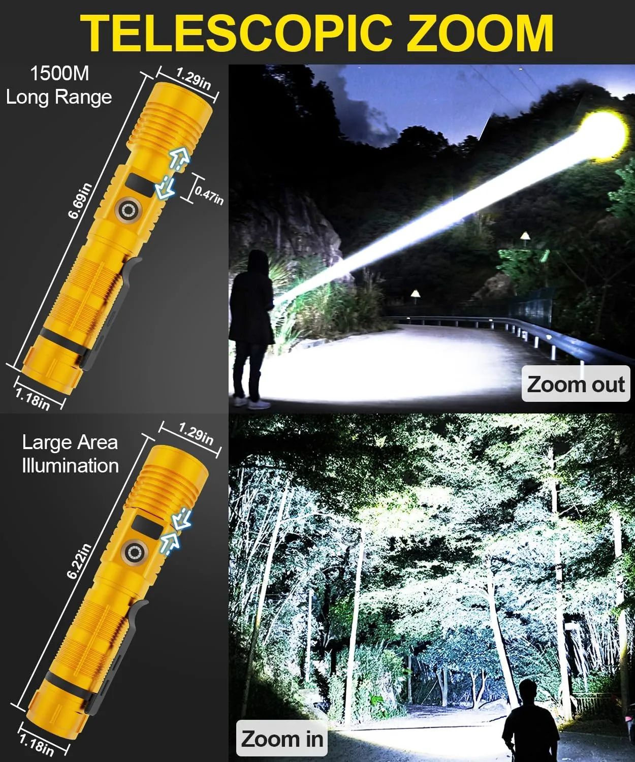 Rechargeable Flashlight High Lumens-Super Bright Magnetic Flash Light with Power Digital Display, Long Range,Dimmable,Waterproof,Pocket LED Flashlights for Emergency Camping 2PC Gold