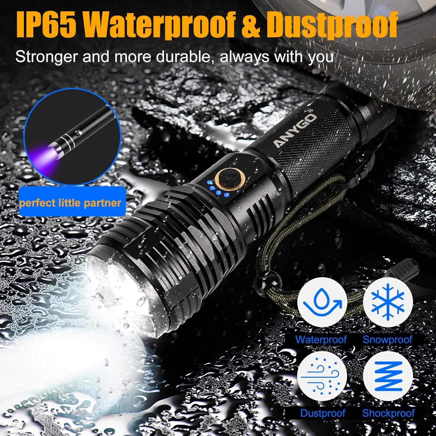 Rechargeable Flashlight High Lumens,5000LM Super Bright LED Flash USB C,5 Modes,Multifunction Flash High Beam High Light High Power Zoom Light for Emergency, Home and Camping