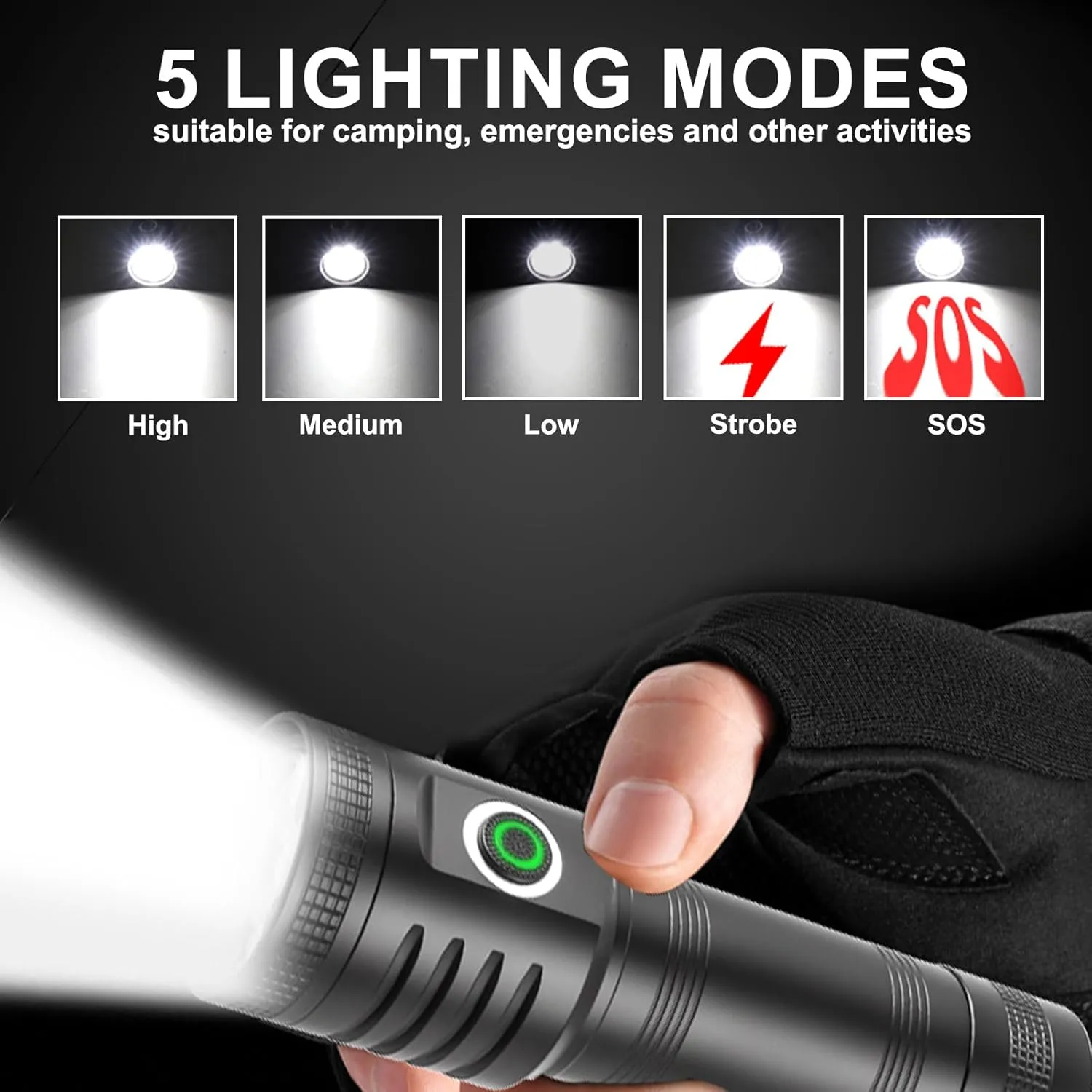 Rechargeable Flashlights, 2000 High Lumens Flashlight, Tactical Flashlight with 5 Modes, IPX5 Waterproof Led Flashlights for Camping, Emergencies