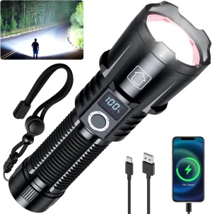 Rechargeable Flashlights 2000 High Lumens, Super Bright Flashlight High Powered Tactical Flashlight, 5 Modes with LCD Power Display, Zoomable, Waterproof Handheld Flash Light for Emergency Home