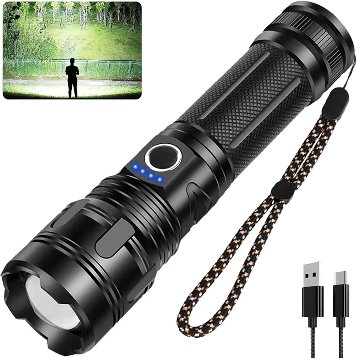 Rechargeable Flashlights 20000 High Lumens, High Power Led Flashlight, XHP70.2 Powerful Tactical Flashlight with Zoomable, 5 Modes, IPX6 Waterproof, Flashlight for Camping, Hiking, Emergencies