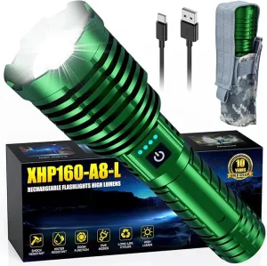 Rechargeable Flashlights 2400000 High Lumens, Super Bright LED Flashlight Battery Powered|30H Long Life|Holster| Zoomable 5 Modes|Output|Waterproof|Powerful Tactical Flashlights for Emergency, Camping