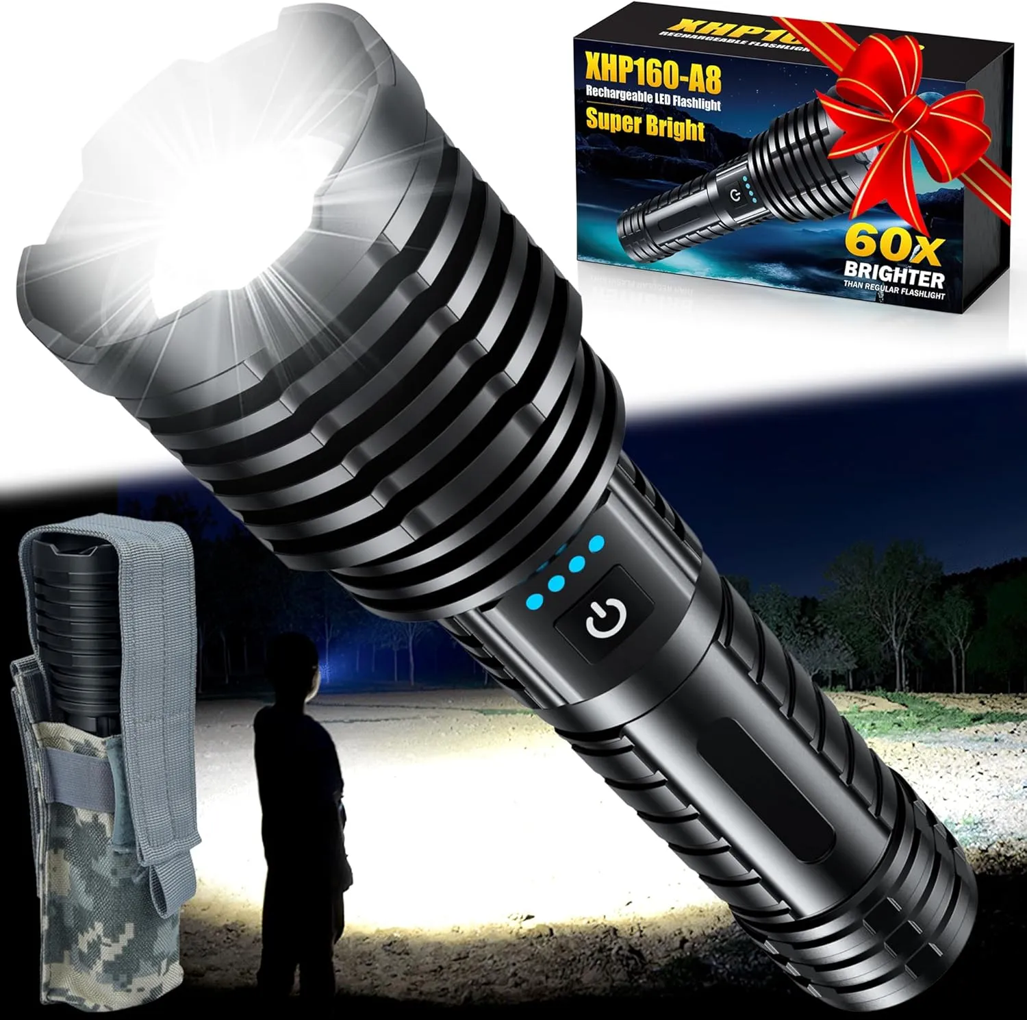Rechargeable Flashlights 2400.000 High Lumens,Super Bright LED Flashlight for Home Emergency, Waterproof Handheld Flashlights with Pouch, 5000mAh Battery, Spotlight and Floodlight Function