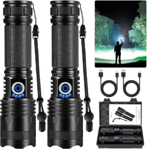 Rechargeable Flashlights 3000 High Lumen, 2 Pack Super Bright LED Flashlight with 5 Modes, High Powered Flash Light for Home, Camping, Outdoor, Emergencies, Hiking