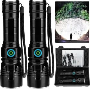 Rechargeable Flashlights 3000 High Lumens - 2 Pack, 12 Hours Powerful LED Flash Light with Multiple Light Modes, Super Bright & IPX5 Waterproof Torch for Camping, Home, Emergencies