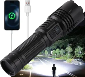 Rechargeable Flashlights 6000 Lumens Zoomable 6 Modes(UV lamp), LED Flashlight USB C, Waterproof Tactical Flashlight, 24H Long Life & Strong Flash Light for Emergencies Camping