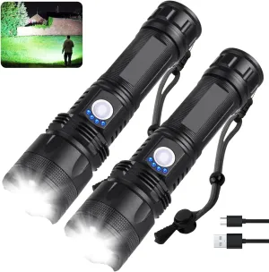 Rechargeable Flashlights 990,000 High Lumens - 2 Pack, Super Bright LED Flash Light with 5 Modes, 12 Hour Brightest Waterproof Handheld Flashlight for Home, Camping