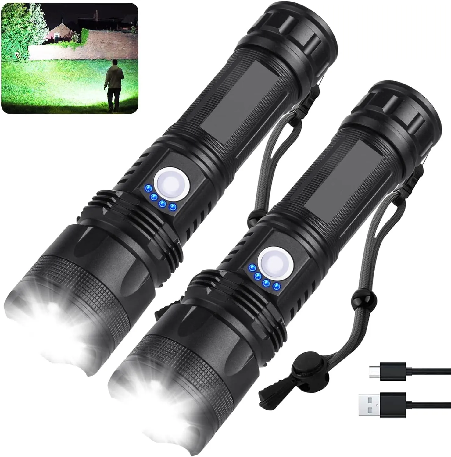 Rechargeable Flashlights 990,000 High Lumens - 2 Pack, Super Bright LED Flash Light with 5 Modes, 12 Hour Brightest Waterproof Handheld Flashlight for Home, Camping