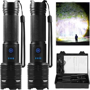 Rechargeable Flashlights High Lumen, 2 Pack Super Bright LED Flashlight with 5 Modes, High Powered Flash Light for Home, Camping, Outdoor