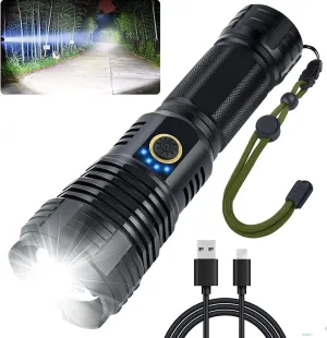 Rechargeable Flashlights High Lumens, 100000 Lumen Super Bright Tactical Flashlight, XHP 90 LED Flashlight, Tactical Flashlight with Zoomable, Waterproof, 5Modes for Camping and Emergencies