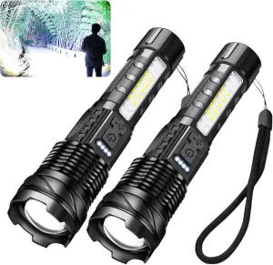 Rechargeable Flashlights High Lumens 10000lm, 7mode Flashlights Rechargeable Super Bright High Powered Flash Light Adjustable Tactical Flashlight LED Flashlight for Emergency Home 2pcs (2)