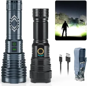 Rechargeable Flashlights High Lumens - 2 Pack, Super Bright LED 25 Hours Long Life Flashlight with 6 Modes, High Powered by Battery Flash Light for Camping Ourdoor Home